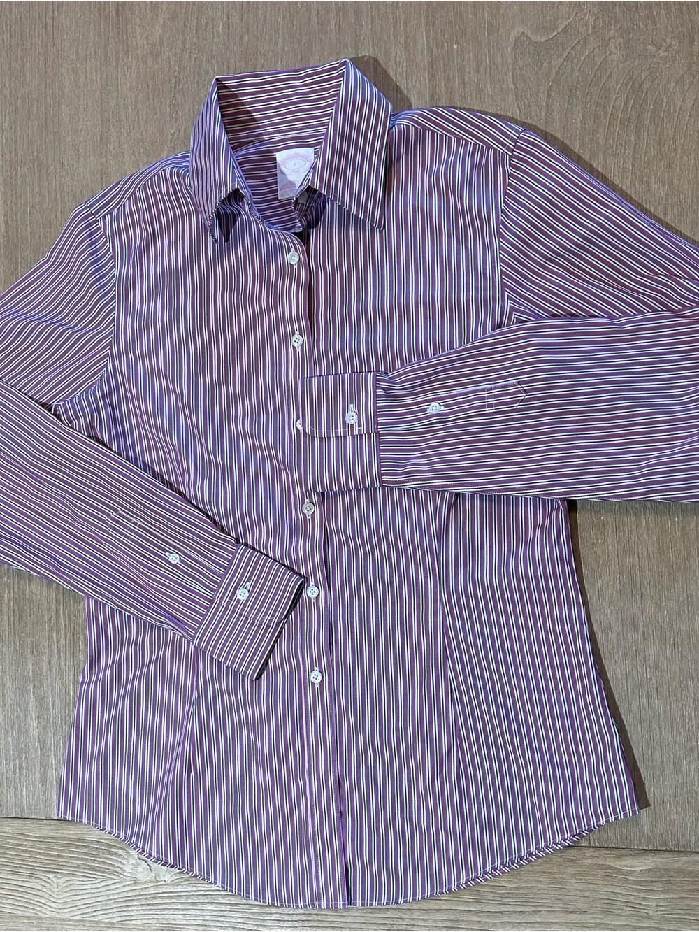 Brooks Brothers 346 Women's Non-Iron Stretch Striped Dress Shirt - Purple Multi